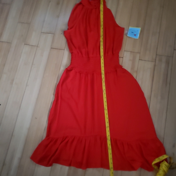 CeCe Red Halter  Dress with Smocked Waist Size Medium - Picture 4 of 9